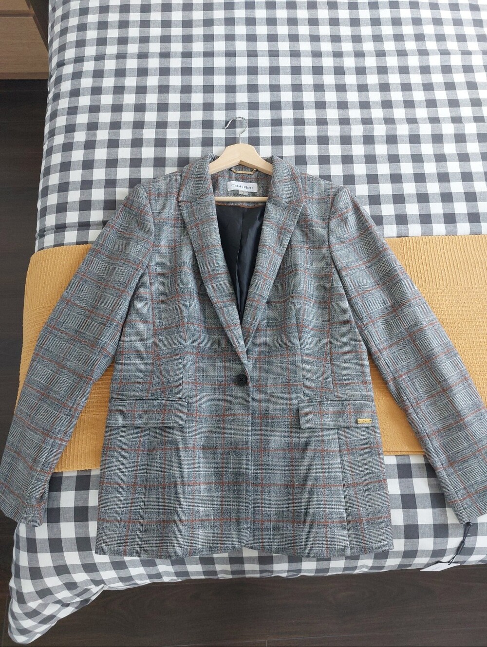 NWT Calvin Klein Women One Button Plaid Blazer/Suit Jacket Size 12